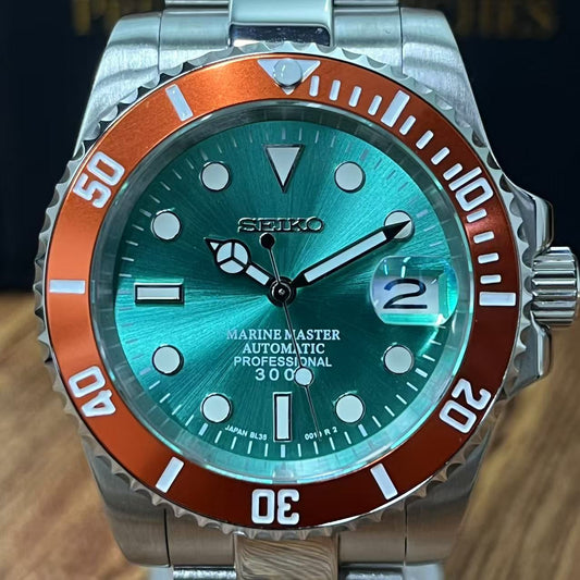 Seikomariner  I  Cyan-Blue(Dark  Orange  Bezel)