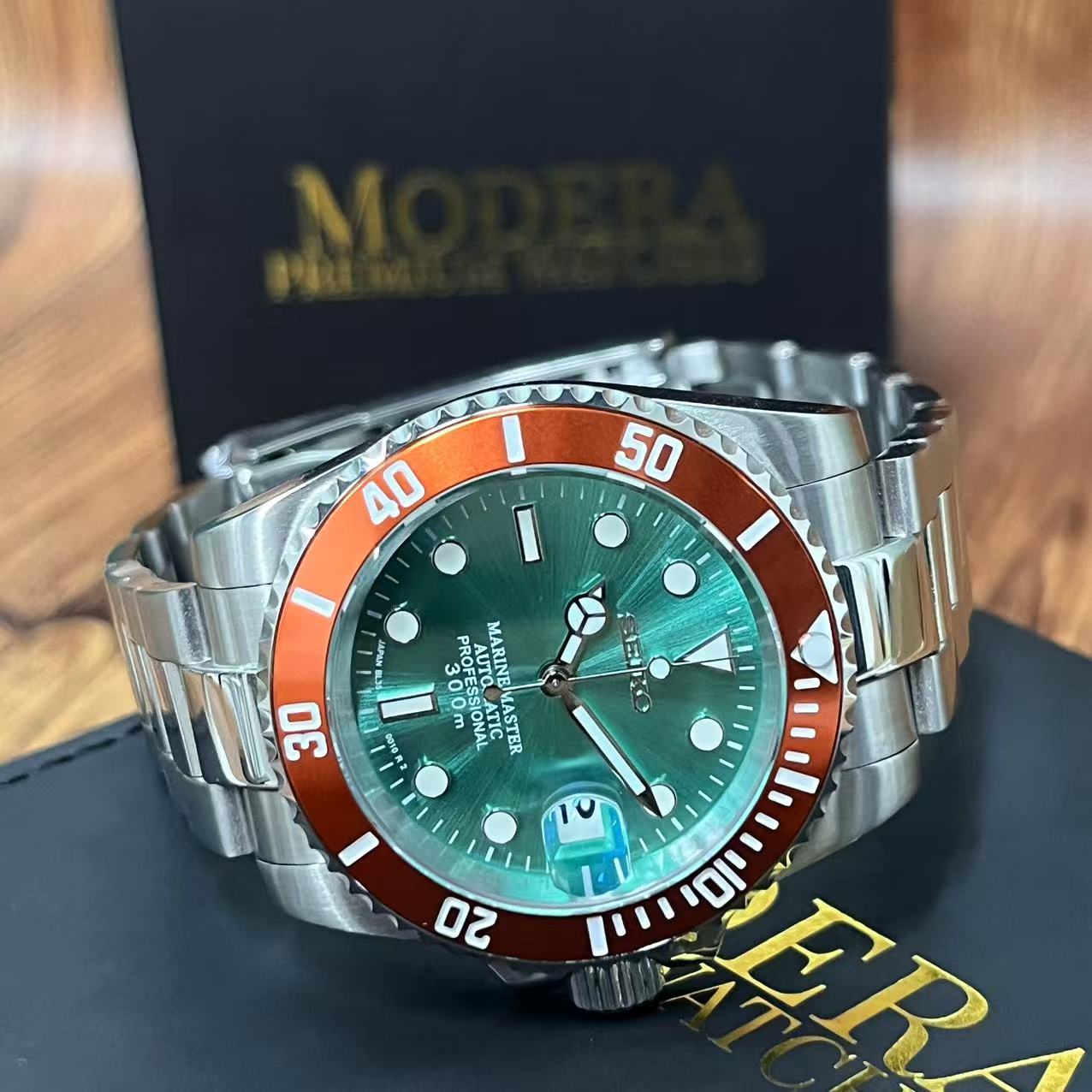 Seikomariner  I  Cyan-Blue(Dark  Orange  Bezel)